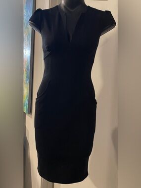 Nice-forever Black Cap-Sleeve Midi Sheath Dress, Size 4/Small, NWT